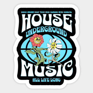 HOUSE MUSIC  - Underground Flowers (white/blue) Sticker